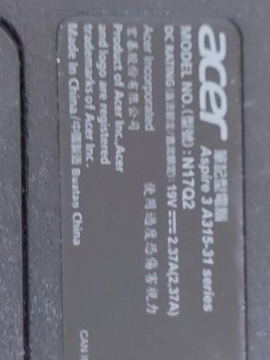 Acer Aspire 3 A315-31 Series, Model N17Q2, Intel Celeron CPU N3350, 1.1Ghz, 4GB Ram, 128GB HDD, Windows 10, Microsoft Edge, Chrome and VLC