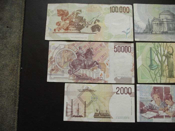 Italy: 6 Notes: 100000l+50000l+10000l+5000l+2000l+1000l (1984-1994) Good Condition!