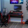 136 x 66cm Gaming Desk with K Shape Legs, Computer Table with Monitor Stand, Cup Holder, Headphone Hook and Wire Basket, Red Image 10