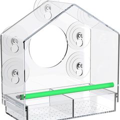 Window Bird Feeder with 5 Strong Suction Cups, Removable Magnetic Sliding Seed Tray with Drainage Holes, Anti-Shock Anti-Pressure Extra Strong Wild Bird Watching Gifts, Indoor/Outdoor Use