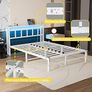 Double Bed Frame with Storage Headboard,4ft6 Bed Frame Double Bed Base with Charging Station and LED Lights,Metal Platform Double Bed 135x190,Mattress Base No Box Spring Needed,No Noise,White Image 8