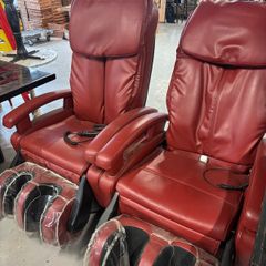Luxury electric massage recliner chairs burgundy red pair
