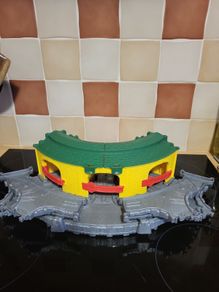 Toy Train Playset Structure, Turntable and Engine Shed Section