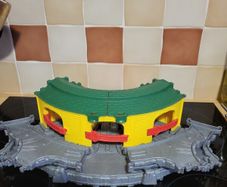 Toy Train Playset Structure, Turntable and Engine Shed Section