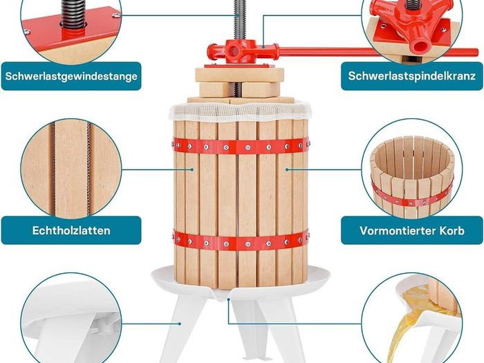 6L Fruit Press with Pulp Bag and 7L Fruit Mill Manual Apple Wine Cider Maker