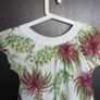 ladies tropical palm tree white top with green + pink floral design  small 8 -10 Image 5