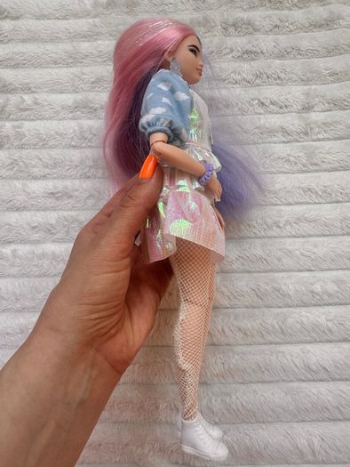 Barbie Extra #2 Curvy Asian Articulated doll Pink Purple Long Hair Used Please see photos