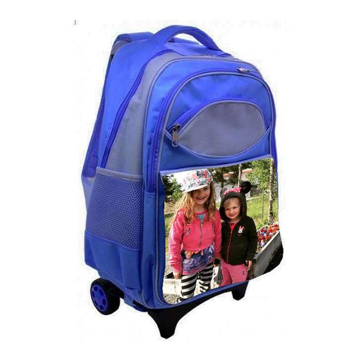 Personalised kids travel bag Blue with your own picture or photo / back to school stationery