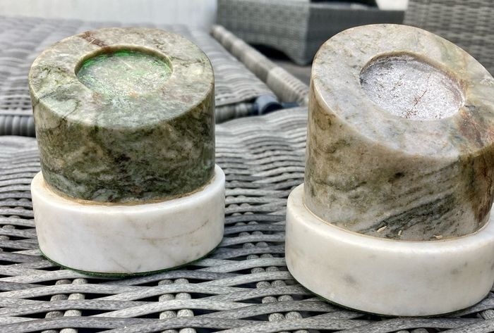 Two marble medal display plinths