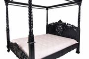 Majestic Black Solid Wood Mahogany Four-Poster Bed Royal Vintage Elegance