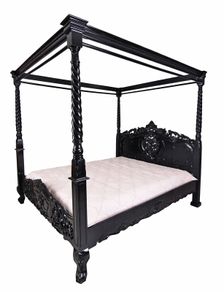 Majestic Black Solid Wood Mahogany Four-Poster Bed Royal Vintage Elegance