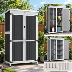 Garden Tool Shed Outdoor Storage Cabinet with Removable Shelves with Asphalt Roof