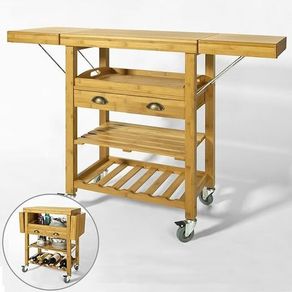 Kitchen Trolley With Expandable Work Surface Bamboo