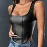 Antonella SHEIN BAE Square Neck Asymmetrical Hem PU Tank Top  Black, Size S Image 4