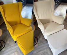 IKEA Strandmon Wing Chair Armchair and Footstool Yellow plus Beige Covers Slipcover