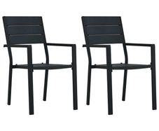 Garden Chairs 2 pcs Black HDPE Wood Look