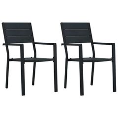 Garden Chairs 2 pcs Black HDPE Wood Look