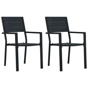 Garden Chairs 2 pcs Black HDPE Wood Look