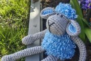 Handmade Crochet Lamb Plushie - Blue &amp; Grey, 30cm