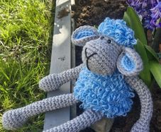 Handmade Crochet Lamb Plushie - Blue & Grey, 30cm