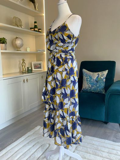 Whistles Ladies Dress in Navy, Yellow, and White with Thin Straps Size: UK 10 / EU 38