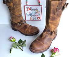 Dr Martens cowboy mid calf brown leather buckle boots UK6 EU39 US8