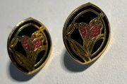 Vintage Cloisonne Enamel Floral Earrings
