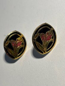 Vintage Cloisonne Enamel Floral Earrings
