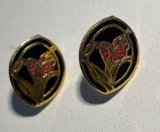 Vintage Cloisonne Enamel Floral Earrings