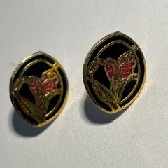 Vintage Cloisonne Enamel Floral Earrings