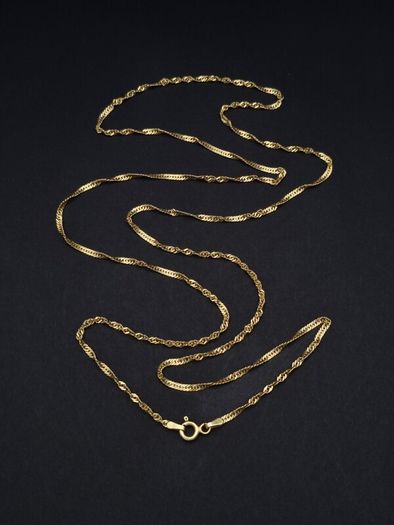 925 Vintage Gold Plated Sterling Silver Italian Signed Flat Curb Diamond Cut Long Chain