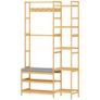 Coat rack with shoe shelf, clothes hooks, coat stand, bench with cushion, for hall, entryway, natural wood Image 4