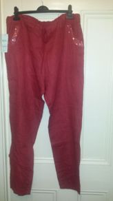 BNWT Fashion Made in Italy linen red sequin straight leg trousers size XXL UK16 EU44 Postage included