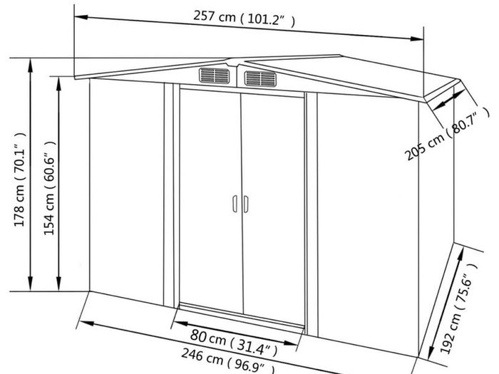 Garden Storage Shed Anthracite Steel 257x205x178 Cm Multiple Colours Available (free Postage)