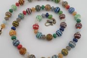 Antique Venetian Style MultiColor Stripe`Pattern Glass Beads Necklace