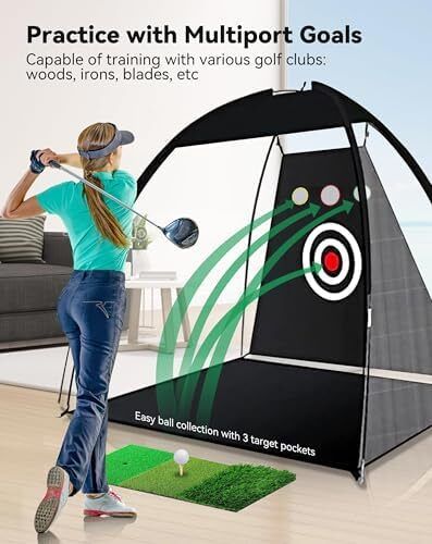 10x7ft Golf Practice Net for Backyard Driving with Triple Turf Mat 10 Practice Balls