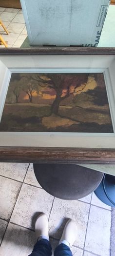 Framed under glass oil panting on board of land scape signed M.M KENNA