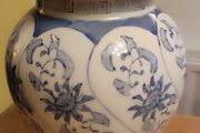 Blue and White Porcelain Ceramic Temple Jar Vase Chinoiserie Flower Garden