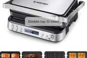 4 in 1 Electric Grill Co , Panini Press Grill, Waffle&amp;Sandwich Toaster, Opens 180 with 4 Non-stick Coated Plates, Adjustable Temperature, LED Indicator, Cool Touch Handle, 2000W - Silver