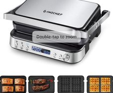 4 in 1 Electric Grill Co , Panini Press Grill, Waffle&Sandwich Toaster, Opens 180 with 4 Non-stick Coated Plates, Adjustable Temperature, LED Indicator, Cool Touch Handle, 2000W - Silver