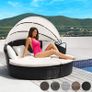 _High-Quality XXL aluminum polyrattan Sun Island with Hinged Sun Canopy, Sun Lounger Including Pillows and Cushions, 180 x 161 x 138 cm, Various Colors Image 2