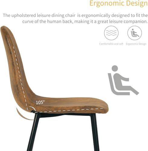 Set of 6, Upholstered Kitchen & Dining Room Chairs with Comfortable Padded Seat (Faux Suede, Brown)