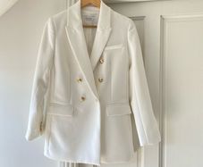 Gallery White Double-Breasted Blazer with Gold Buttons