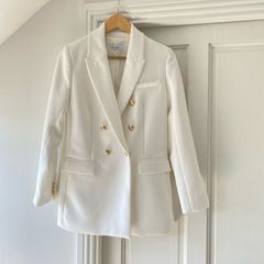 Gallery White Double-Breasted Blazer with Gold Buttons