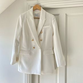 Gallery White Double-Breasted Blazer with Gold Buttons