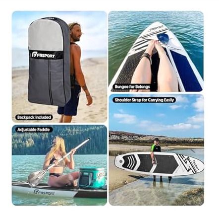FBSPORT 11' Premium Stand Up Paddle Board - SUP Board - Black and White