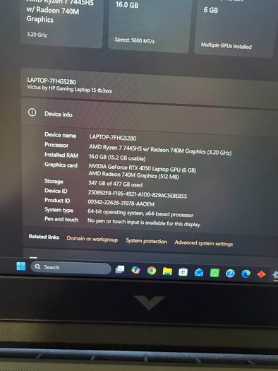 Hp Victus 15.6", Amd Ryzen 7, 144hz 16gb, 512gb, Rtx4050