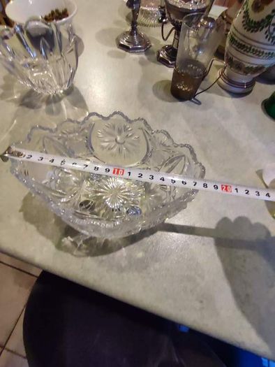Vintage Bohemian Czech Crystal  Footed Bowl Hand Cut Queen Lace 24% Lead Glass.