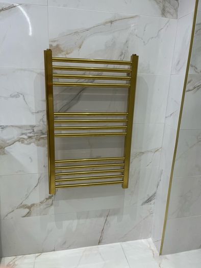 EX Display Brass 800x500 Towel Warmer and Angled Brass Valves