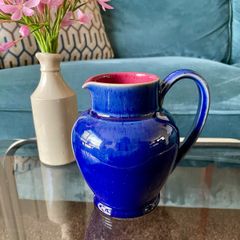 Denby Harlequin Jester Pitcher Cobalt Blue and Claret Stoneware Jug Posy Vase